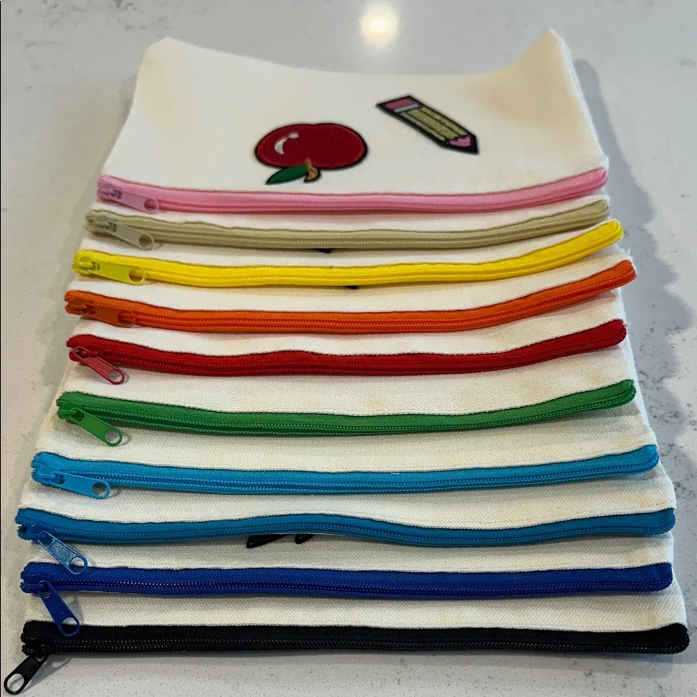 Pencil Case with Apple and Pencil Design - White